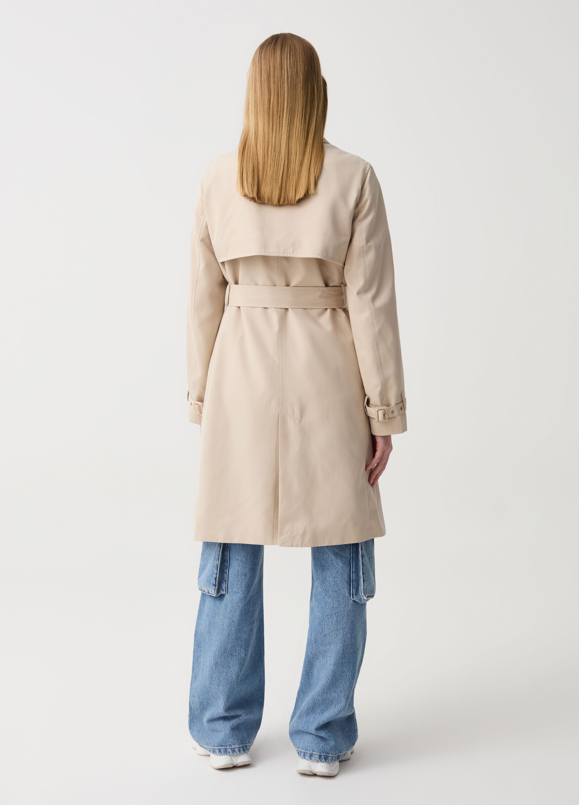 Double-breasted trench with belt