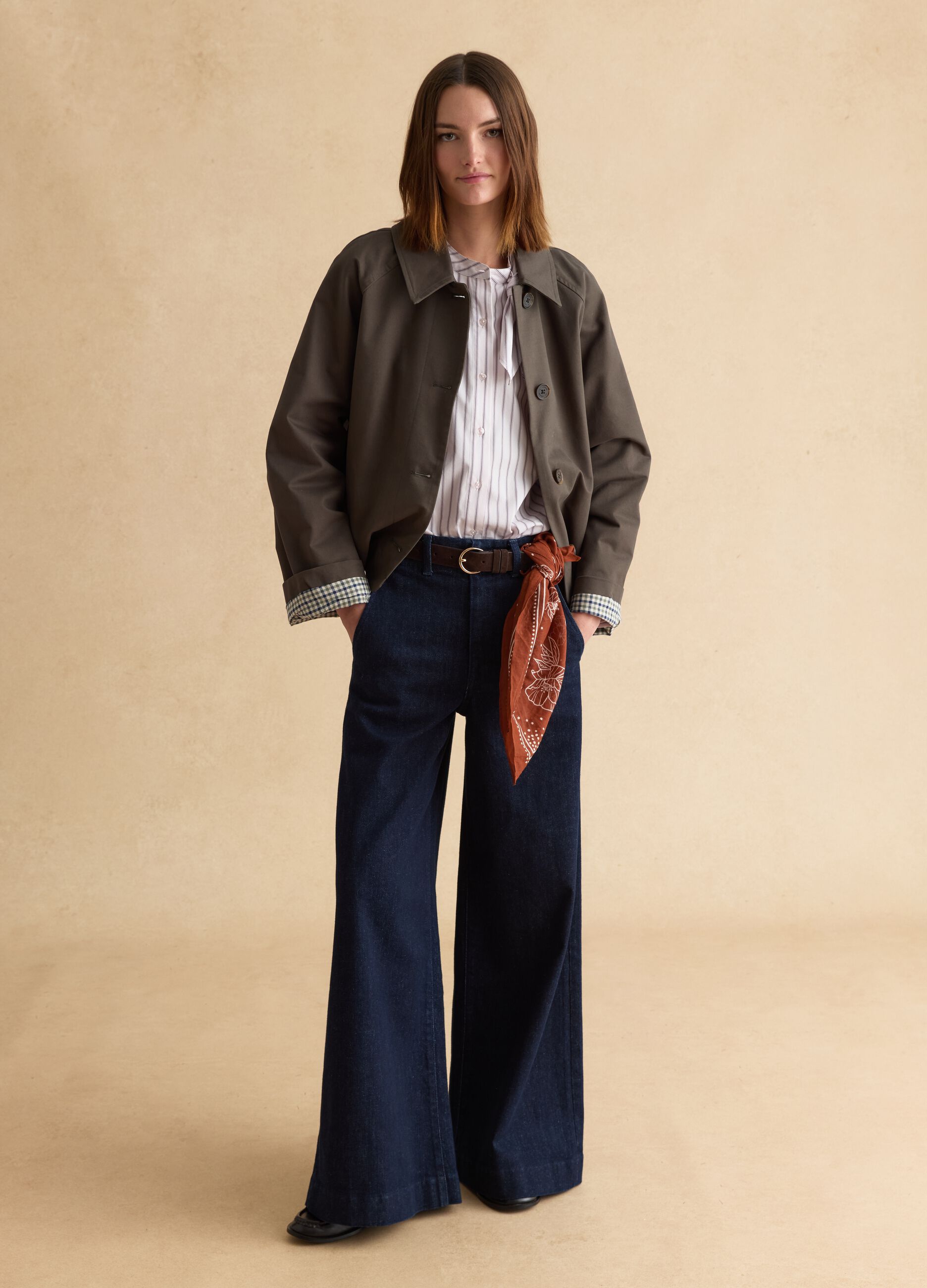 Blue stretch cotton wide leg trousers