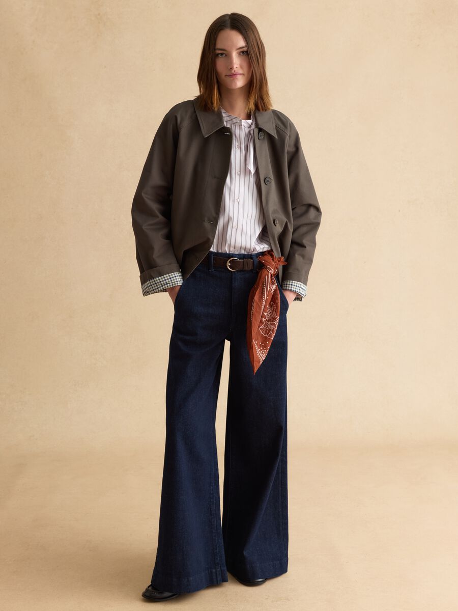 Pantaloni in cotone elasticizzato blu wide leg_0