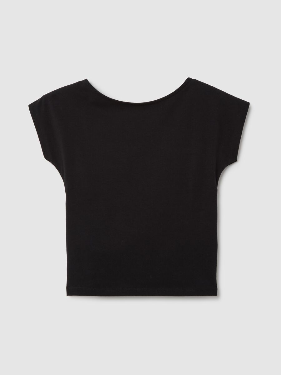 Women's black fitted stretch cotton t-shirt with bow_0