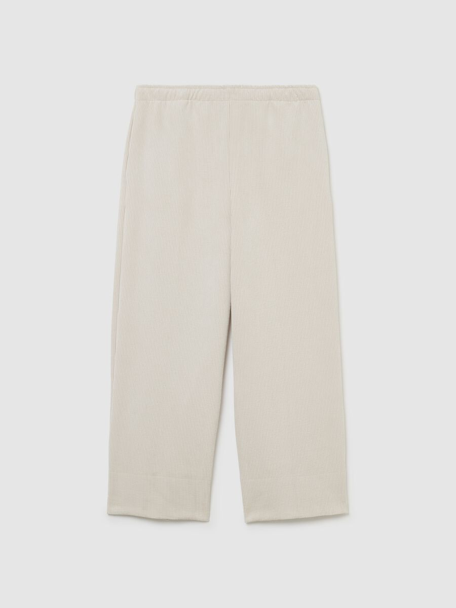 White Pure Cotton Ribbed Regular Fit Trousers_4