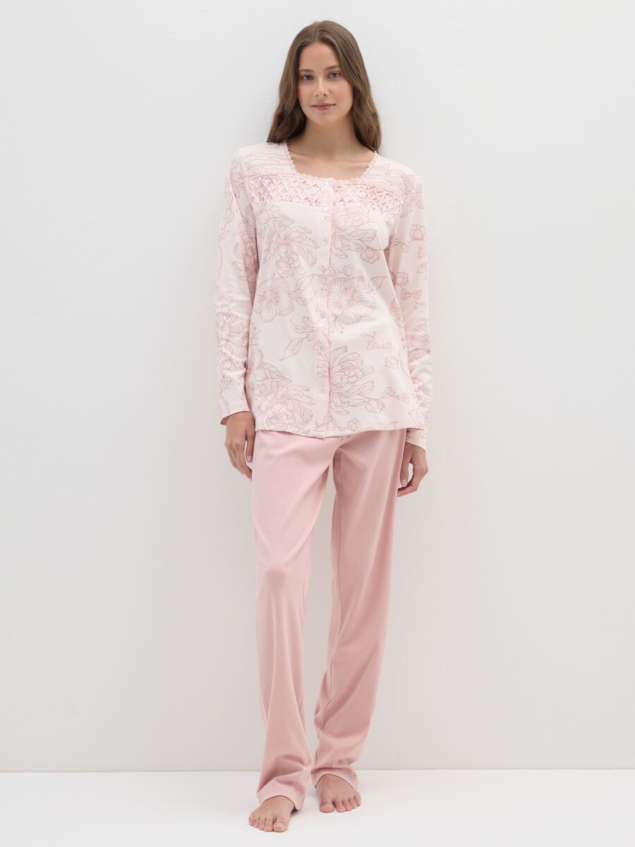 Pink pure cotton regular fit pyjamas with buttons_0