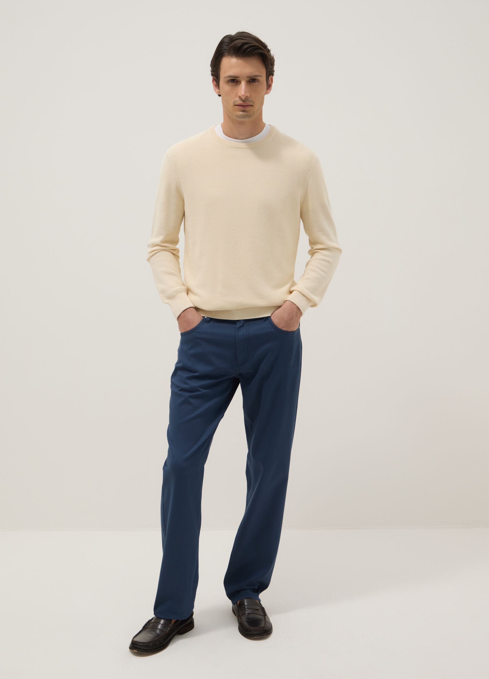 Blue stretch cotton regular fit trousers