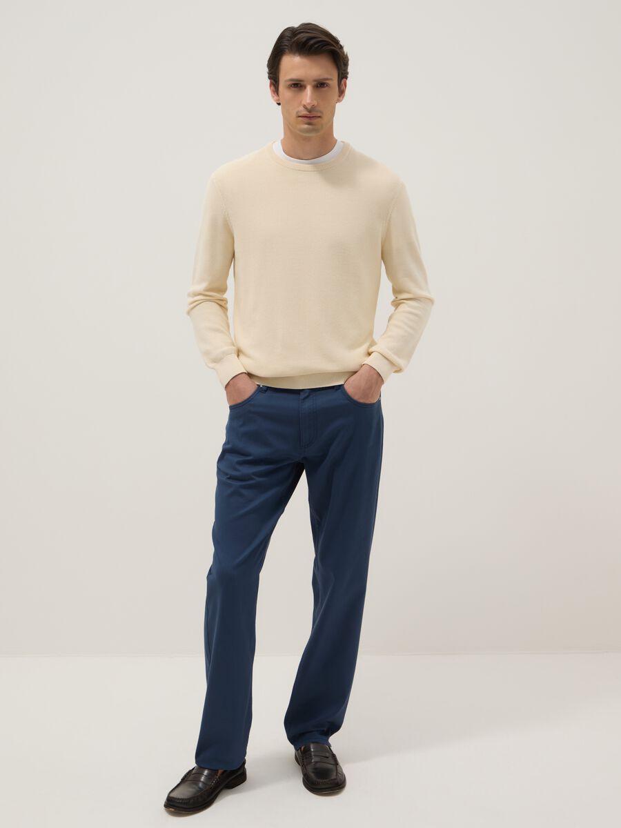 Blue stretch cotton regular fit trousers_0