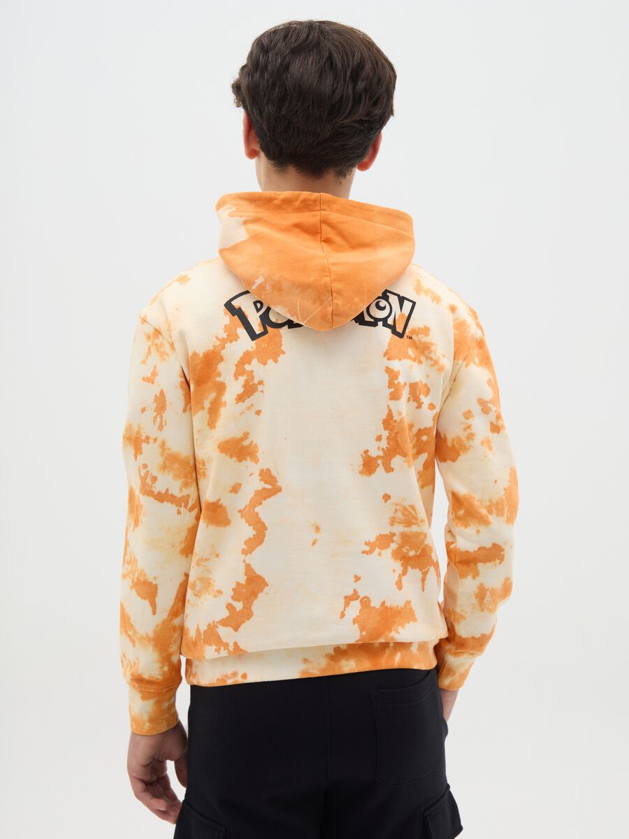 Orange tie-dye sweatshirt with hood and Charizard print_2