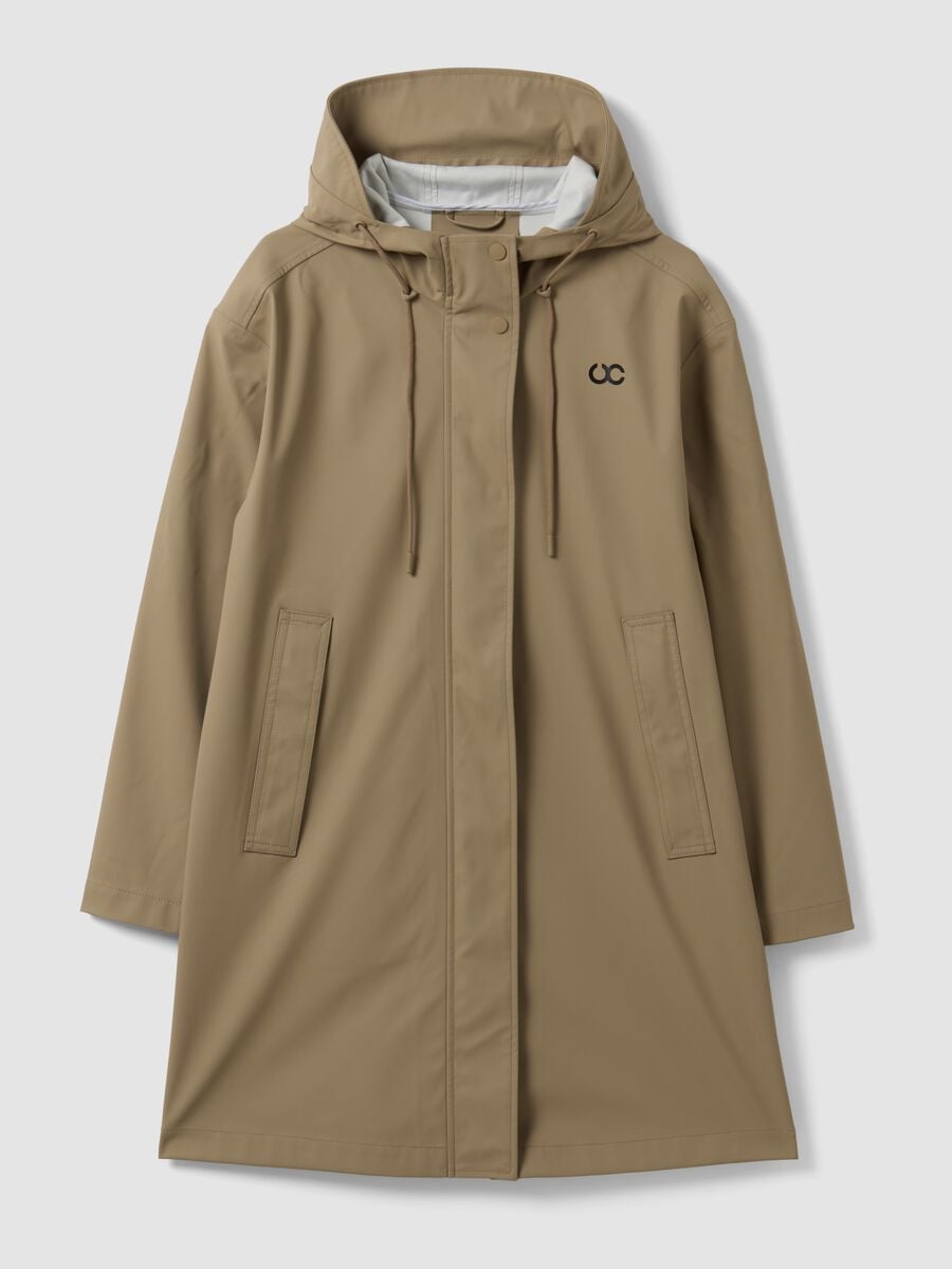 Giacca lunga beige con cappuccio e zip_4