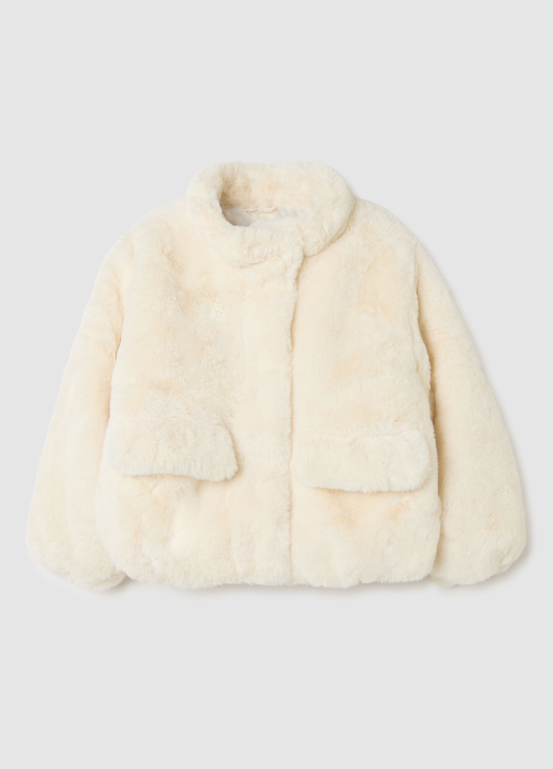 Girl's beige regular fit jacket with zip