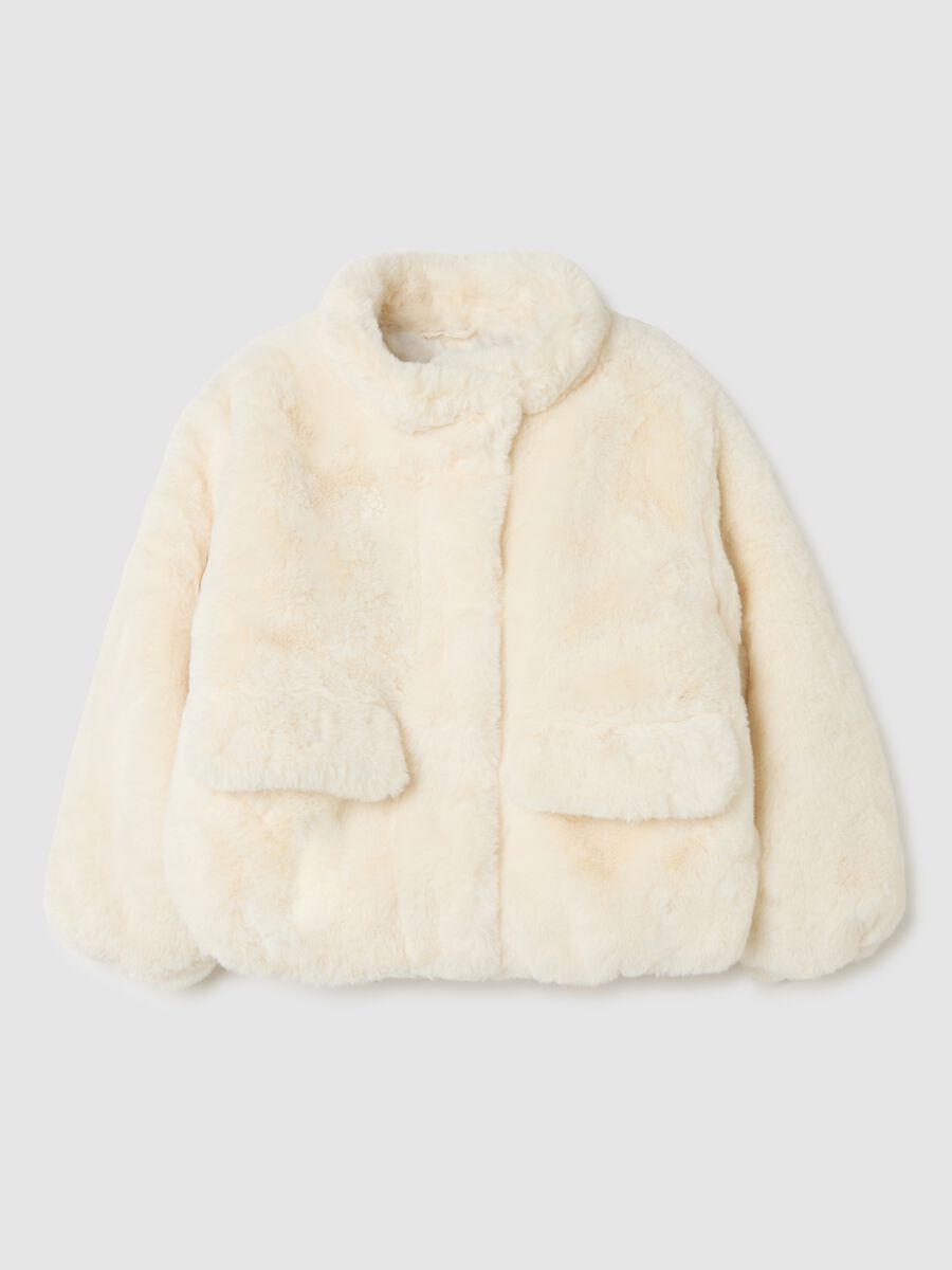 Girl's beige regular fit jacket with zip_0