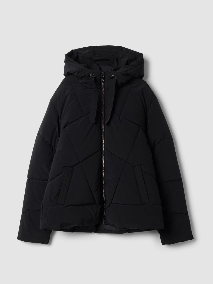 Giacca nera imbottita con cappuccio regular fit_0