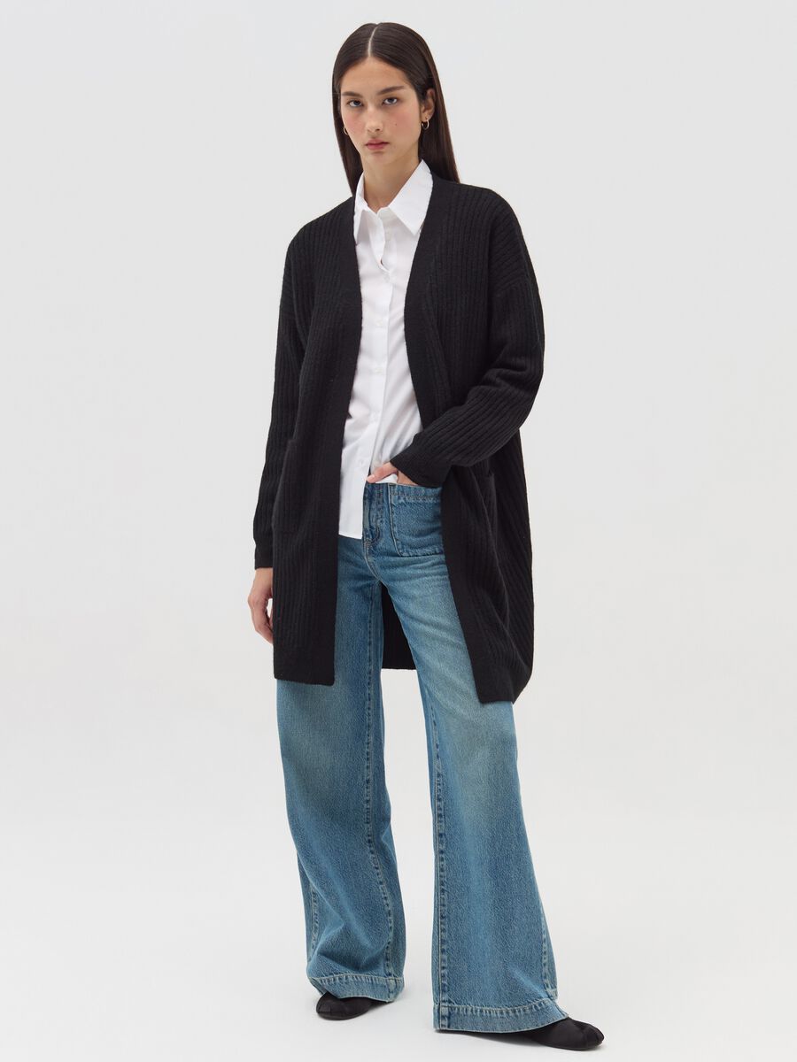 Long ribbed open cardigan_1