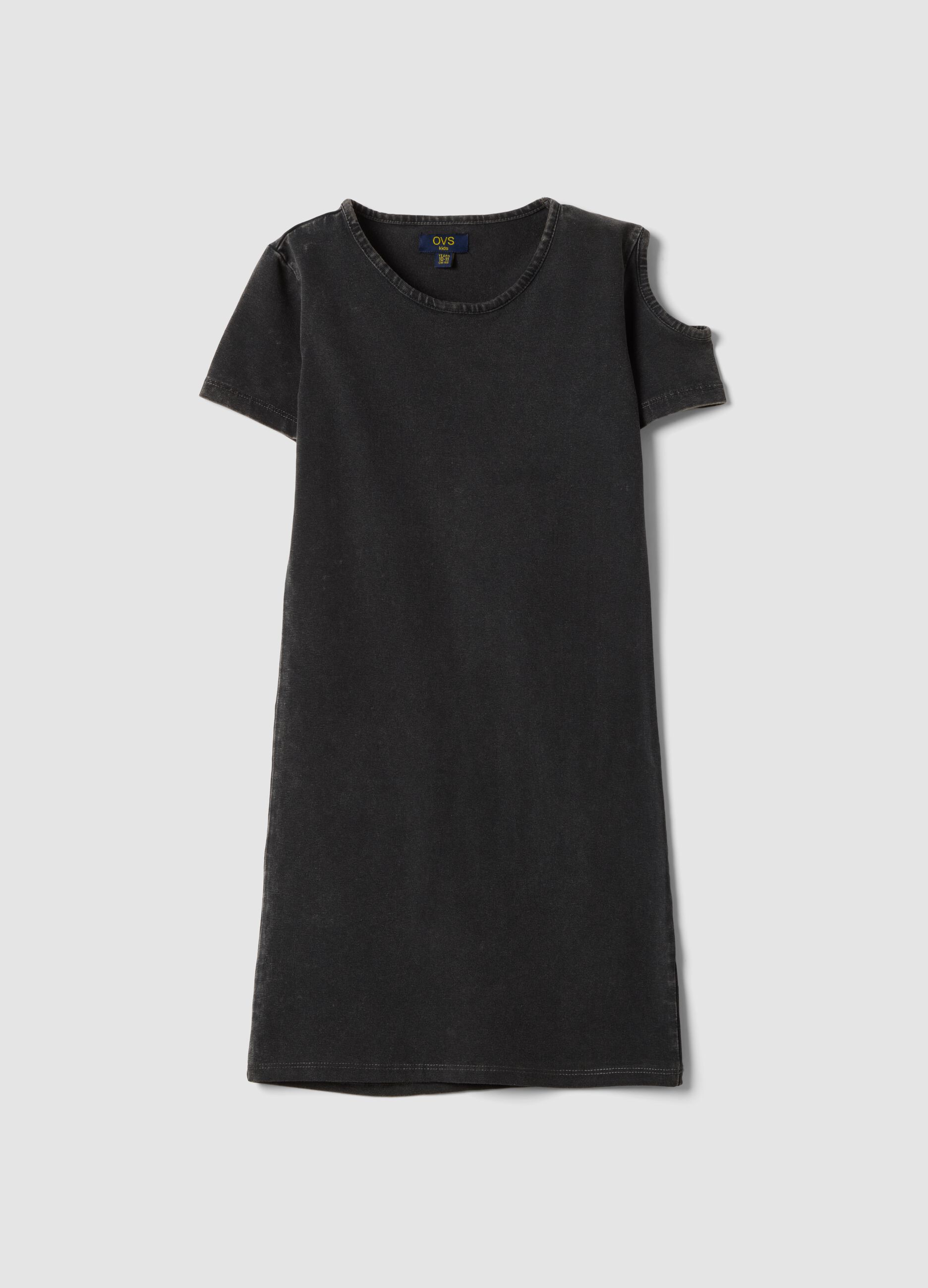 Black stretch cotton dress with shoulder cut-out