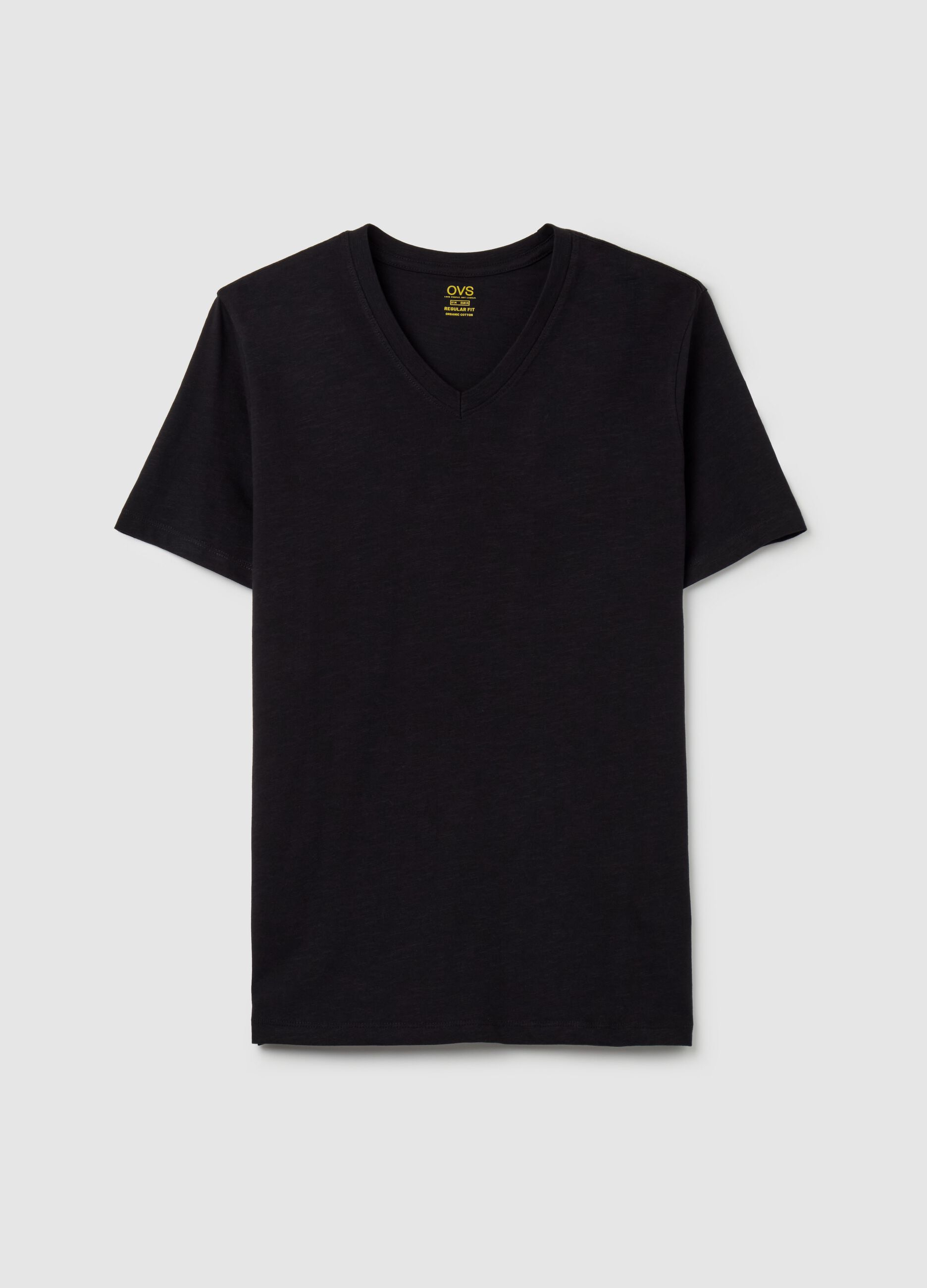 T-shirt in cotone slub con scollo a V