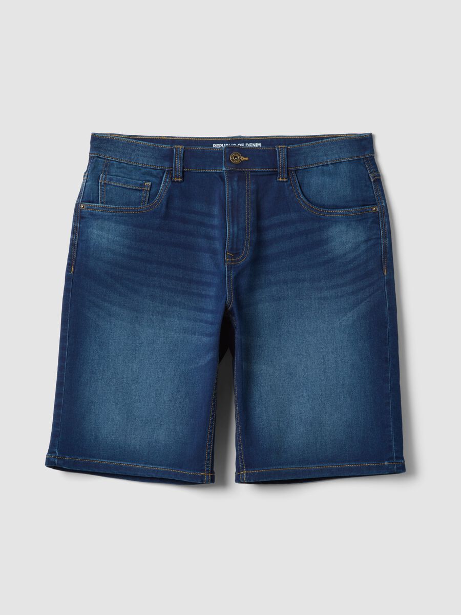 Shorts denim blu in misto cotone elasticizzato regular fit_4