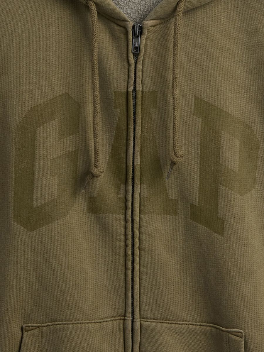 Green cotton blend zip-up hoodie_4