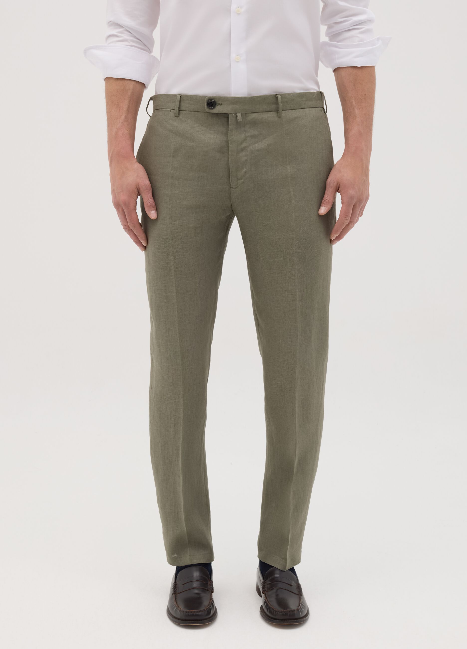 Pantaloni da uomo in puro lino verde slim fit
