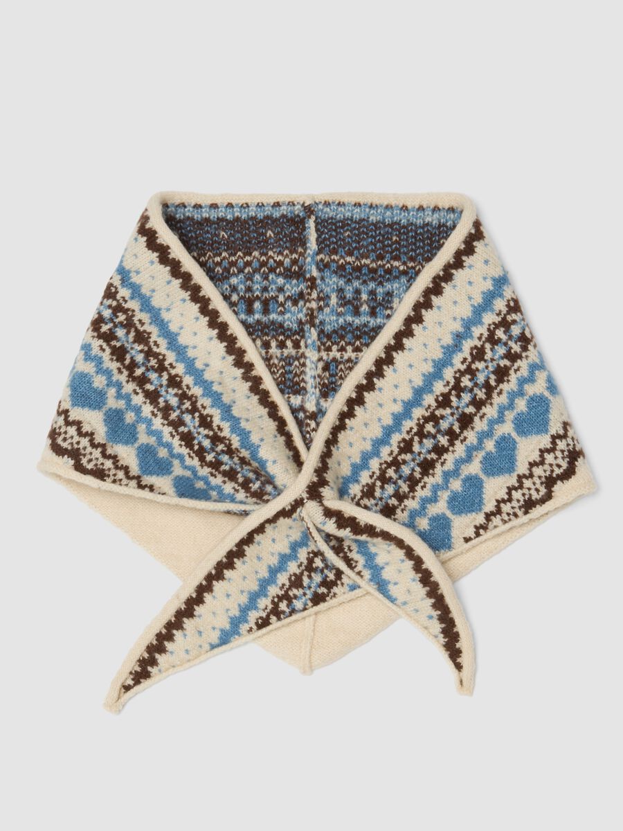 Sciarpa beige con fantasia jacquard azzurra e marrone_0