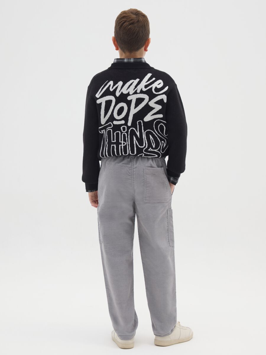 Grey Cargo Trousers in Cotton Blend_1