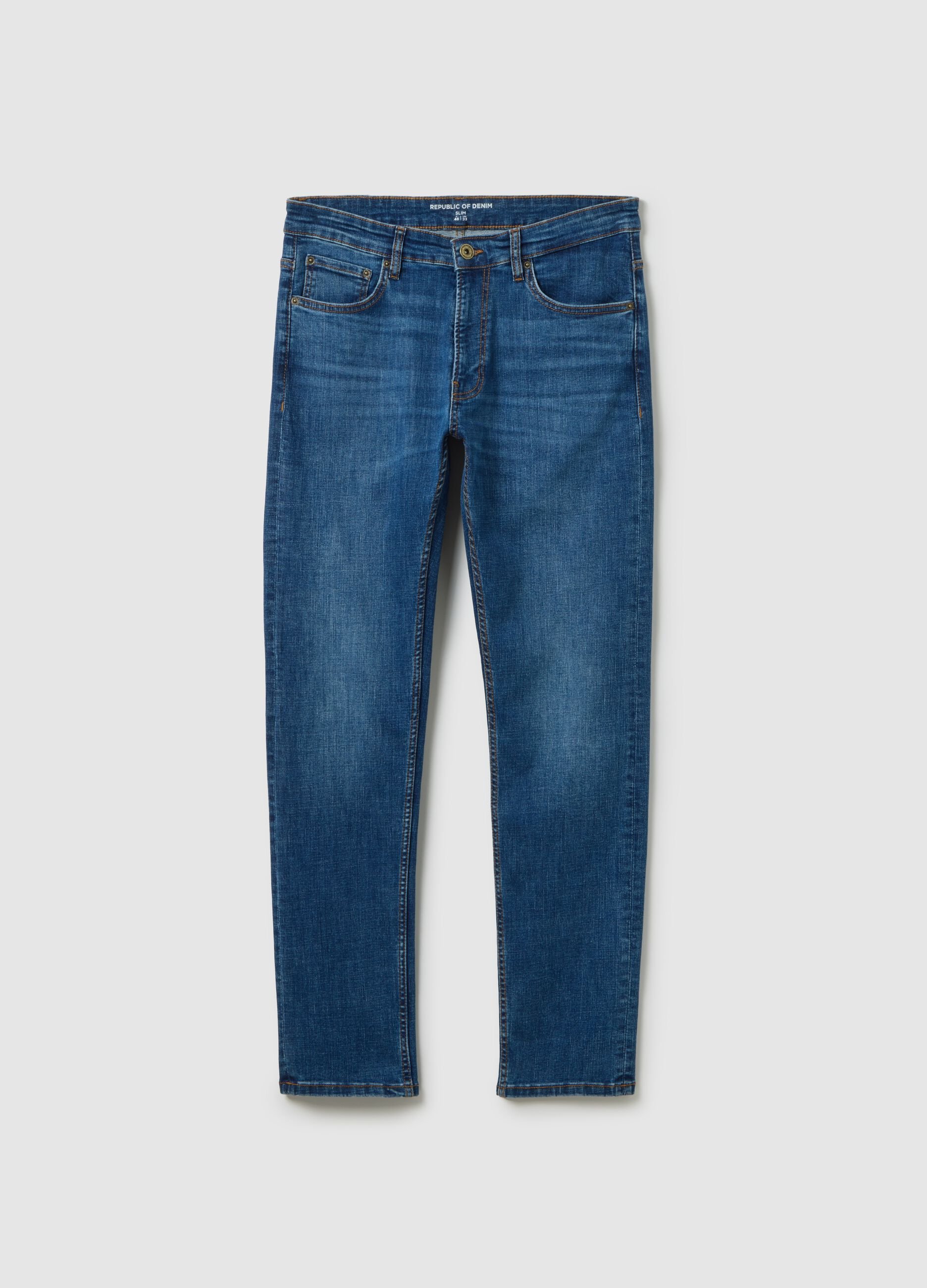 Blue denim stretch cotton slim fit jeans