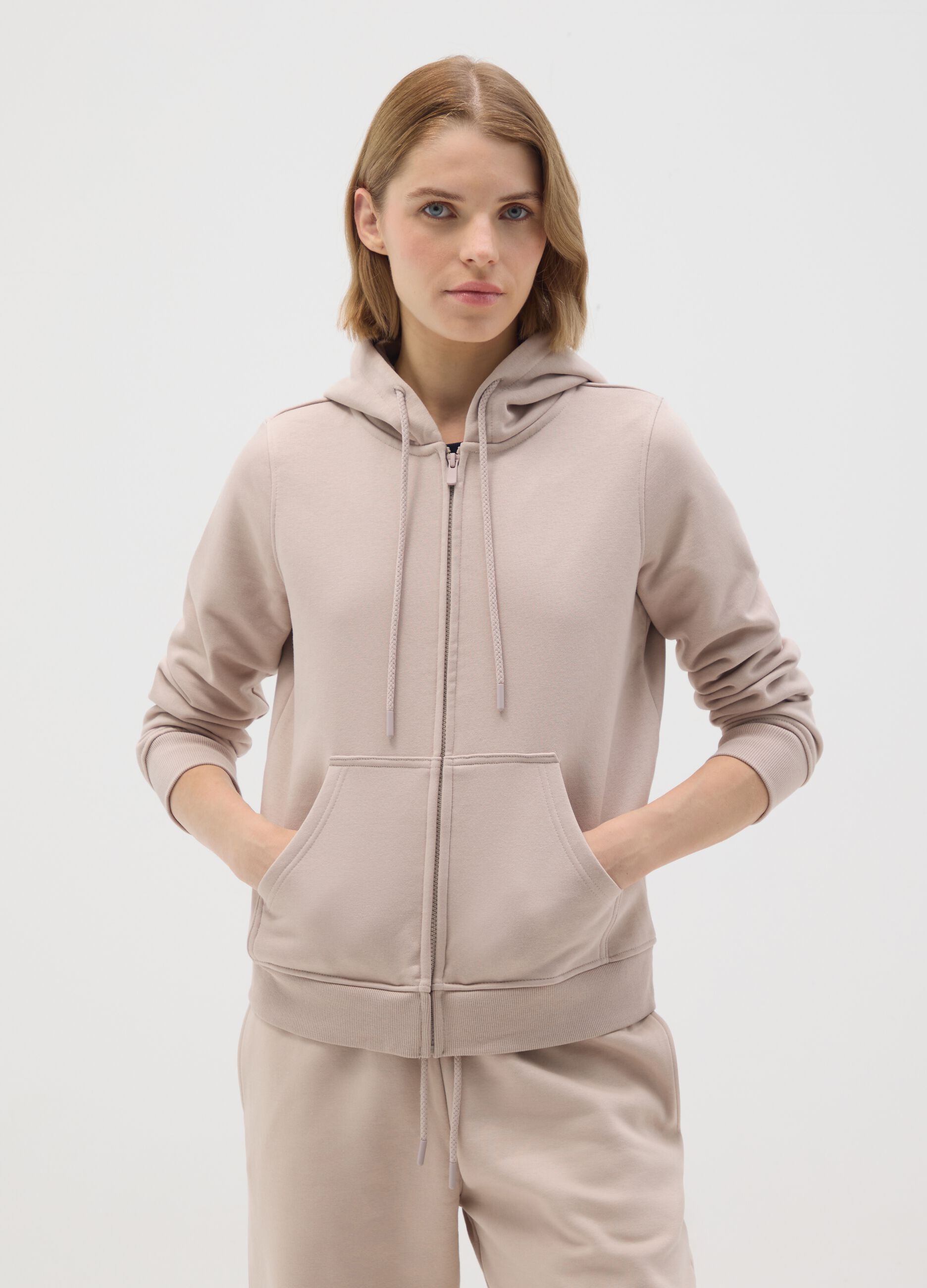Regular fit beige cotton blend sweatshirt