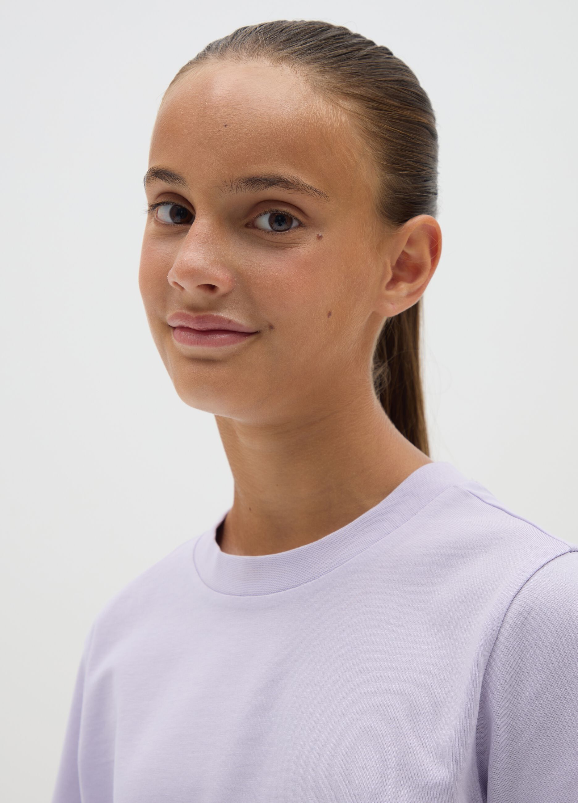 Girls' pure cotton purple crop T-shirt
