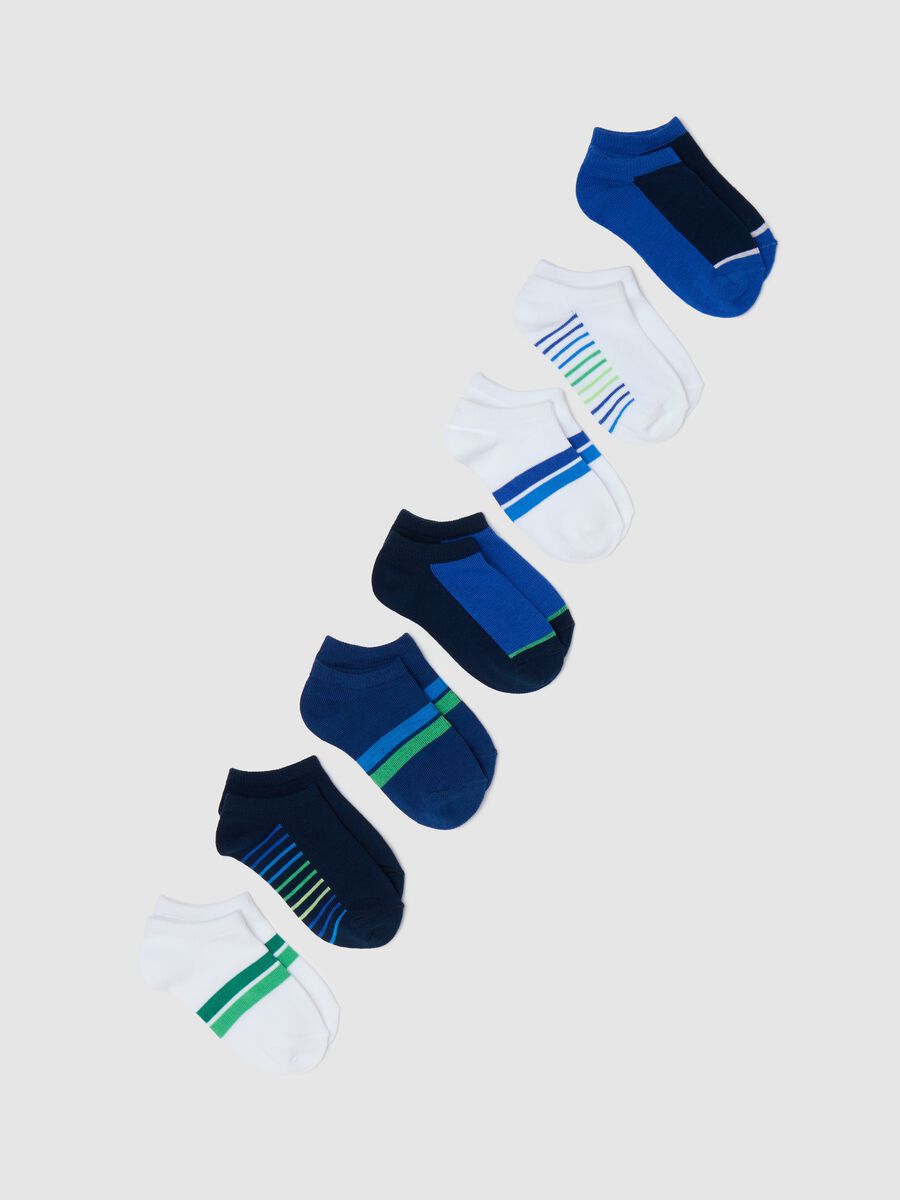 Seven-pair pack white and blue shoe liners with stripes_0