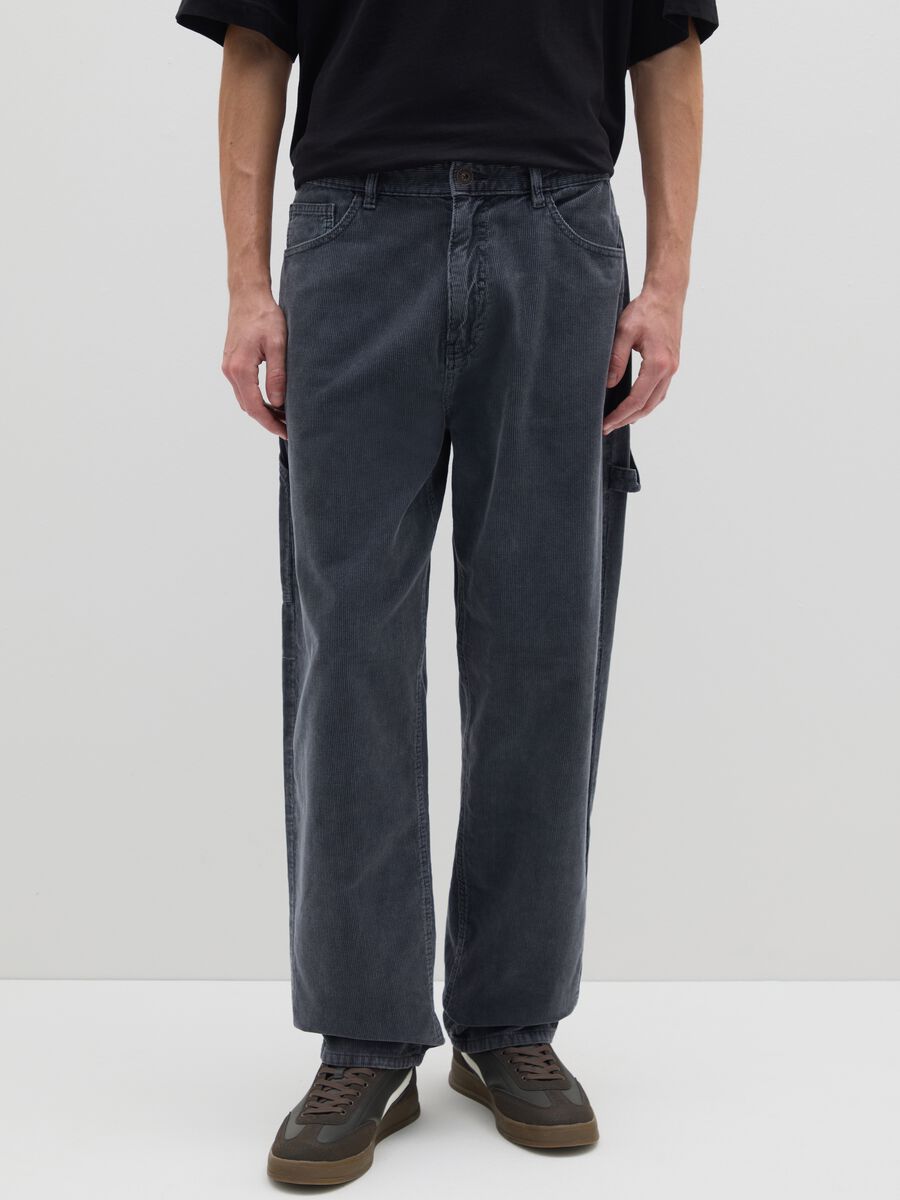 Pantaloni baggy in puro cotone grigi_1