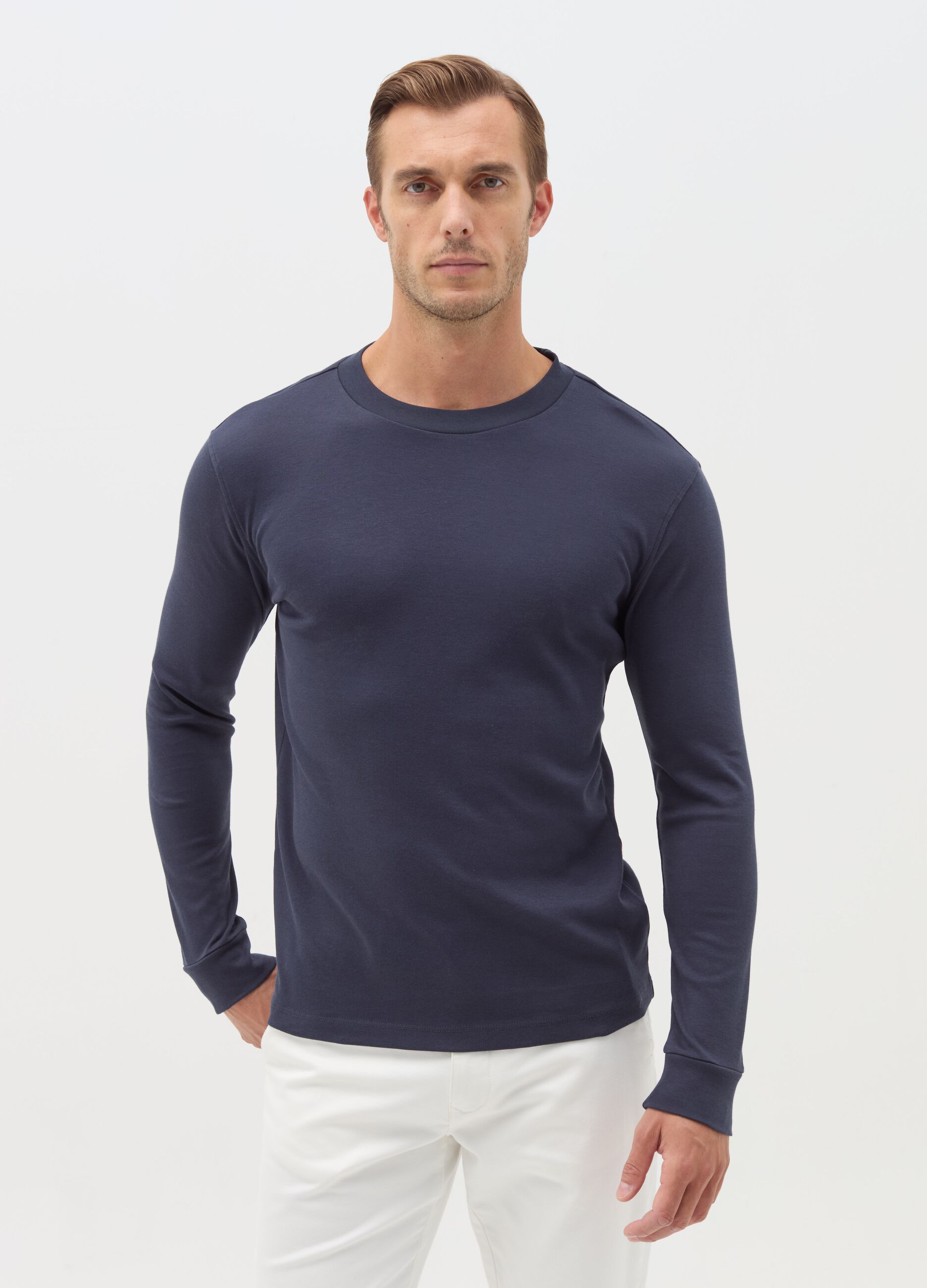 Cotton interlock T-shirt with round neck