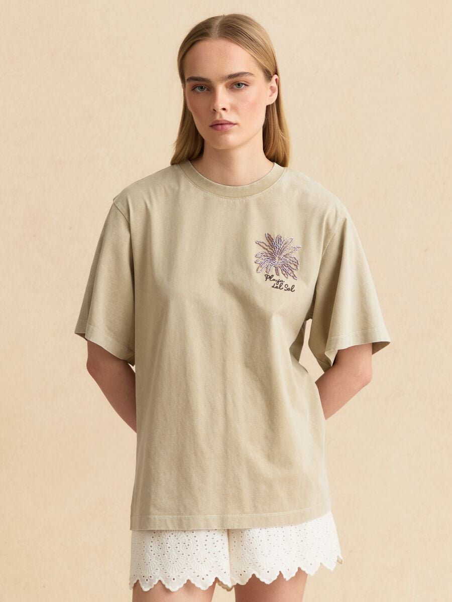 Beige short-sleeve pure cotton T-shirt_1