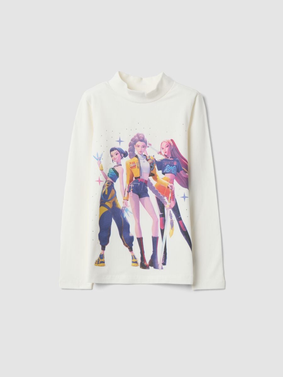 White stretch cotton T-shirt with K-Pop Demon Hunters print_0