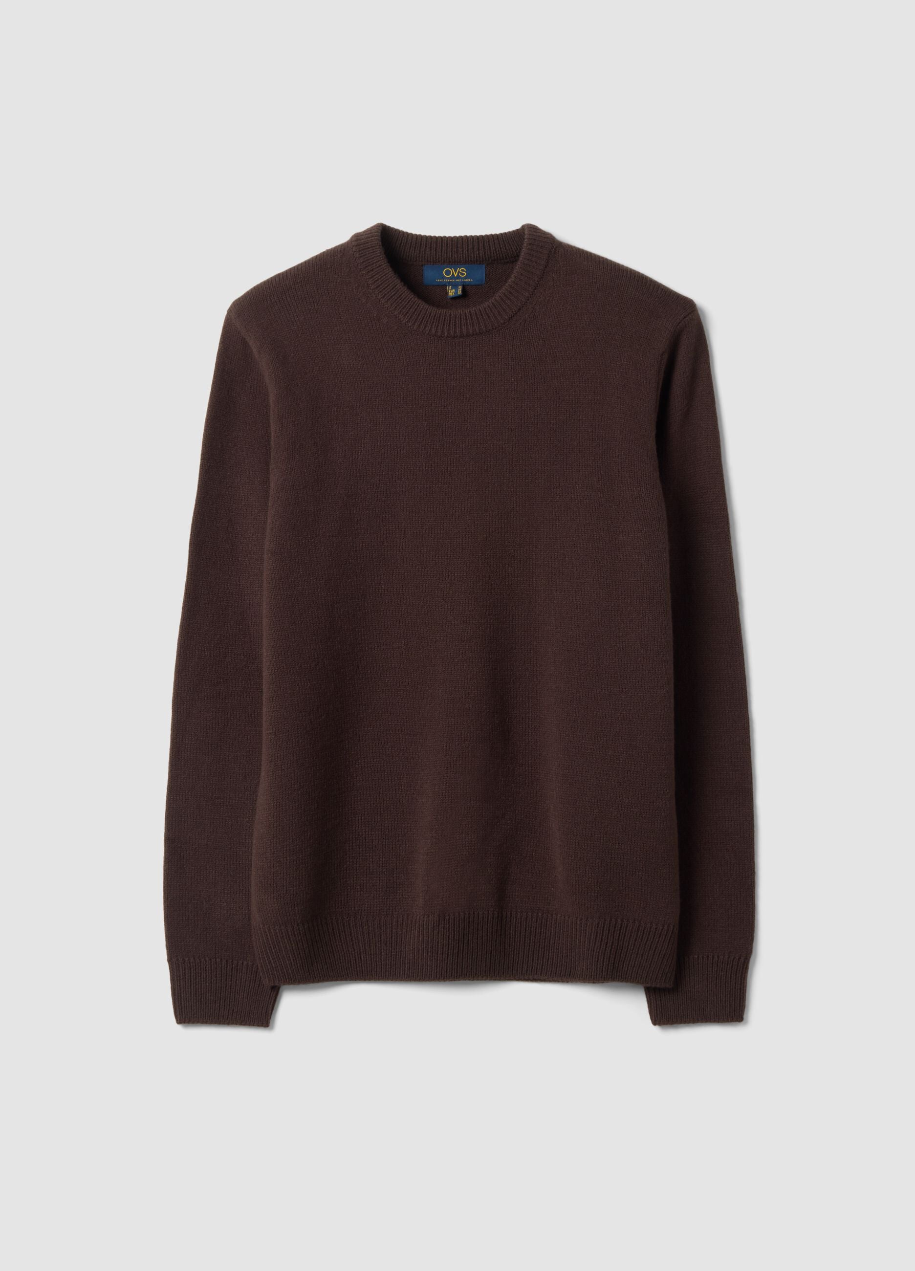 Brown crew-neck jersey knit jumper, regular fit