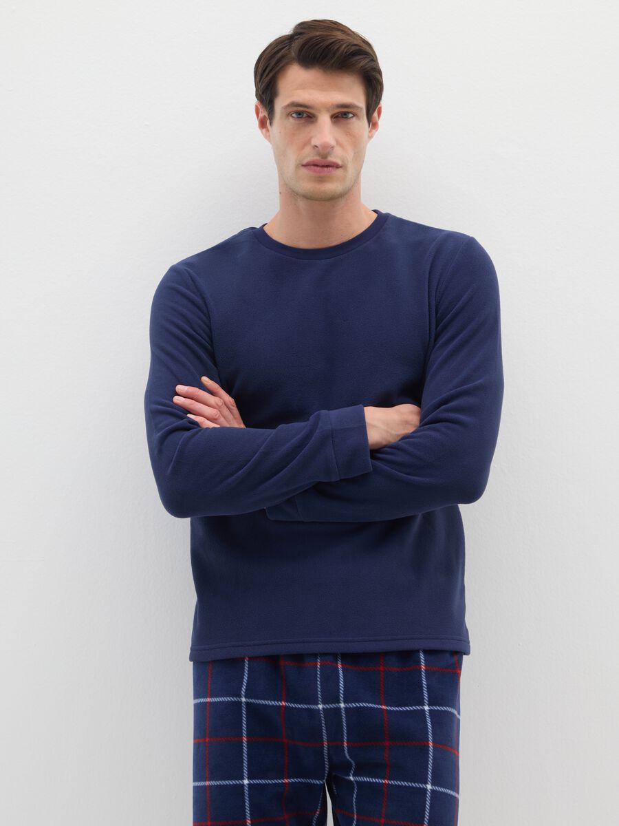 Blue check regular fit fleece pyjamas_1