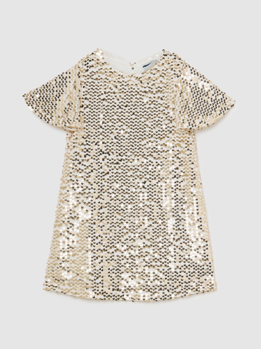 Regular fit beige girl's dress with sequins_1