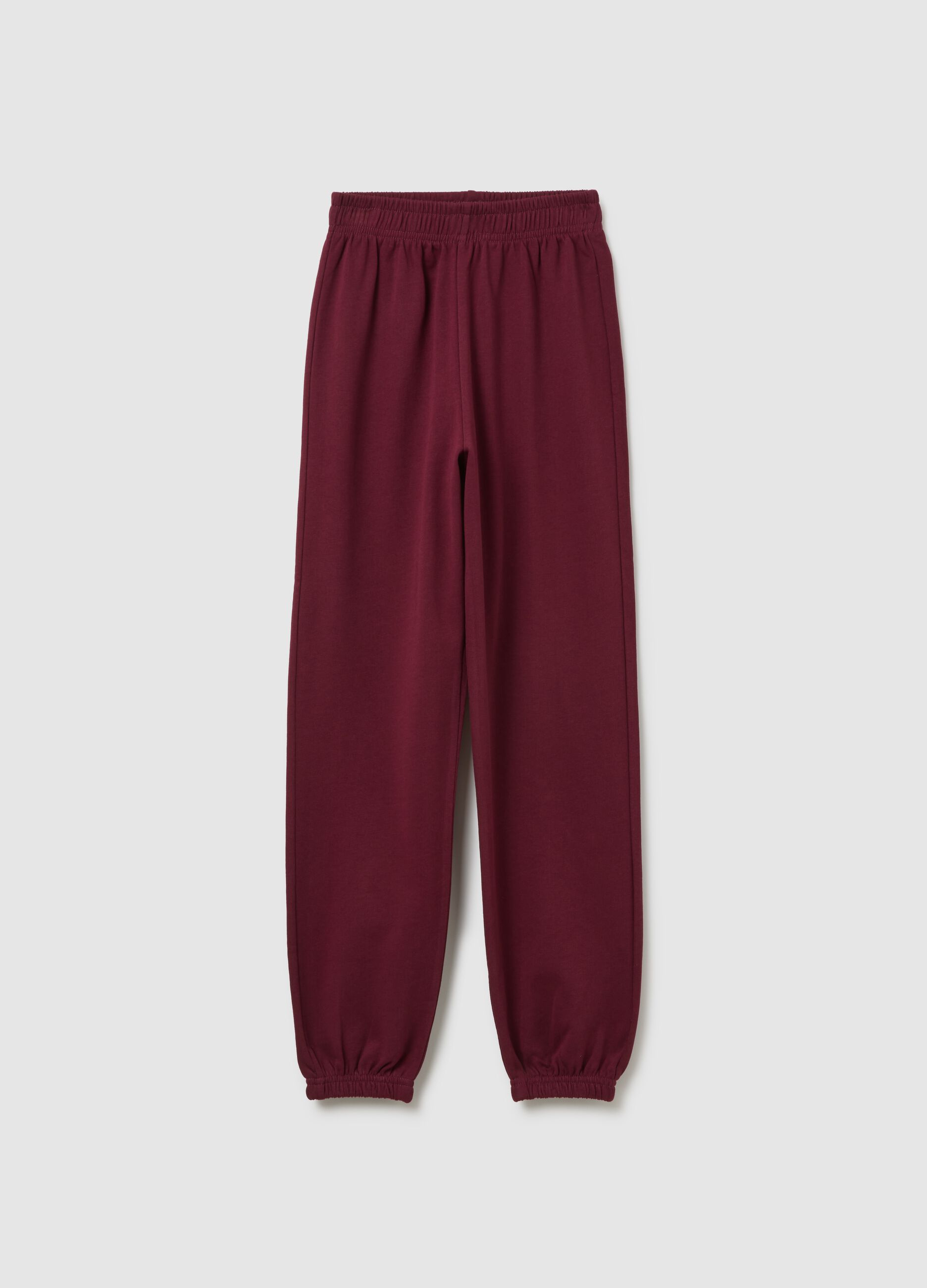 Girls' red cotton jogger trousers regular fit