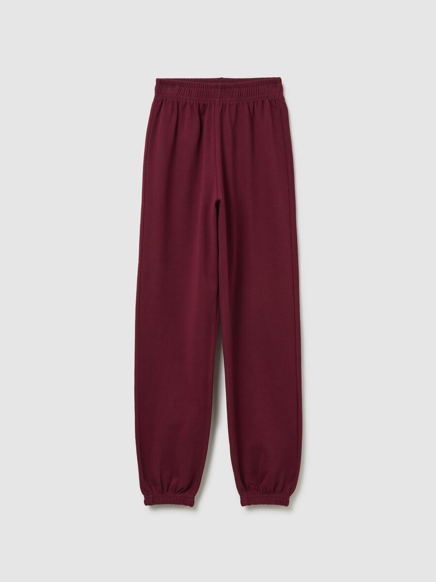 Girls' red cotton jogger trousers regular fit_0