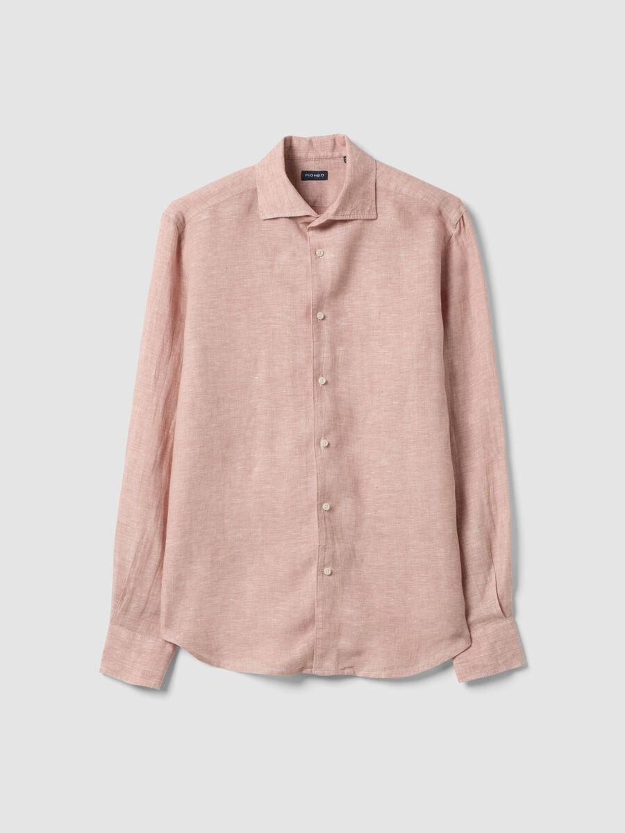 Slim Fit Long Sleeve Pink Pure Linen Shirt_4