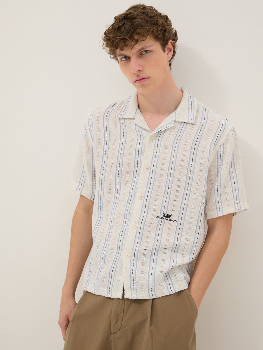 Camicia bianca in misto cotone a righe over fit_2