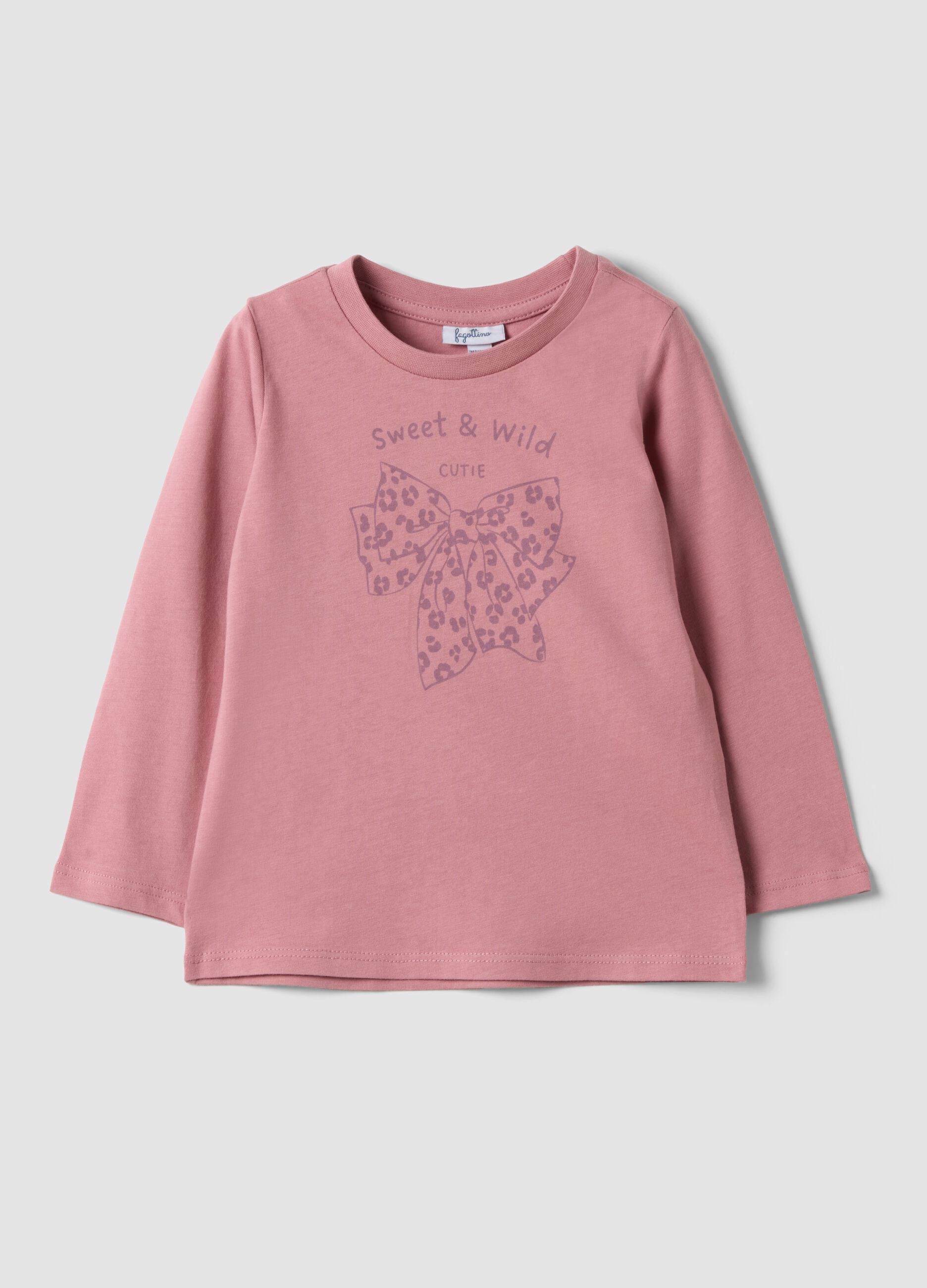 Pink pure organic cotton T-shirt with bow print for baby girl