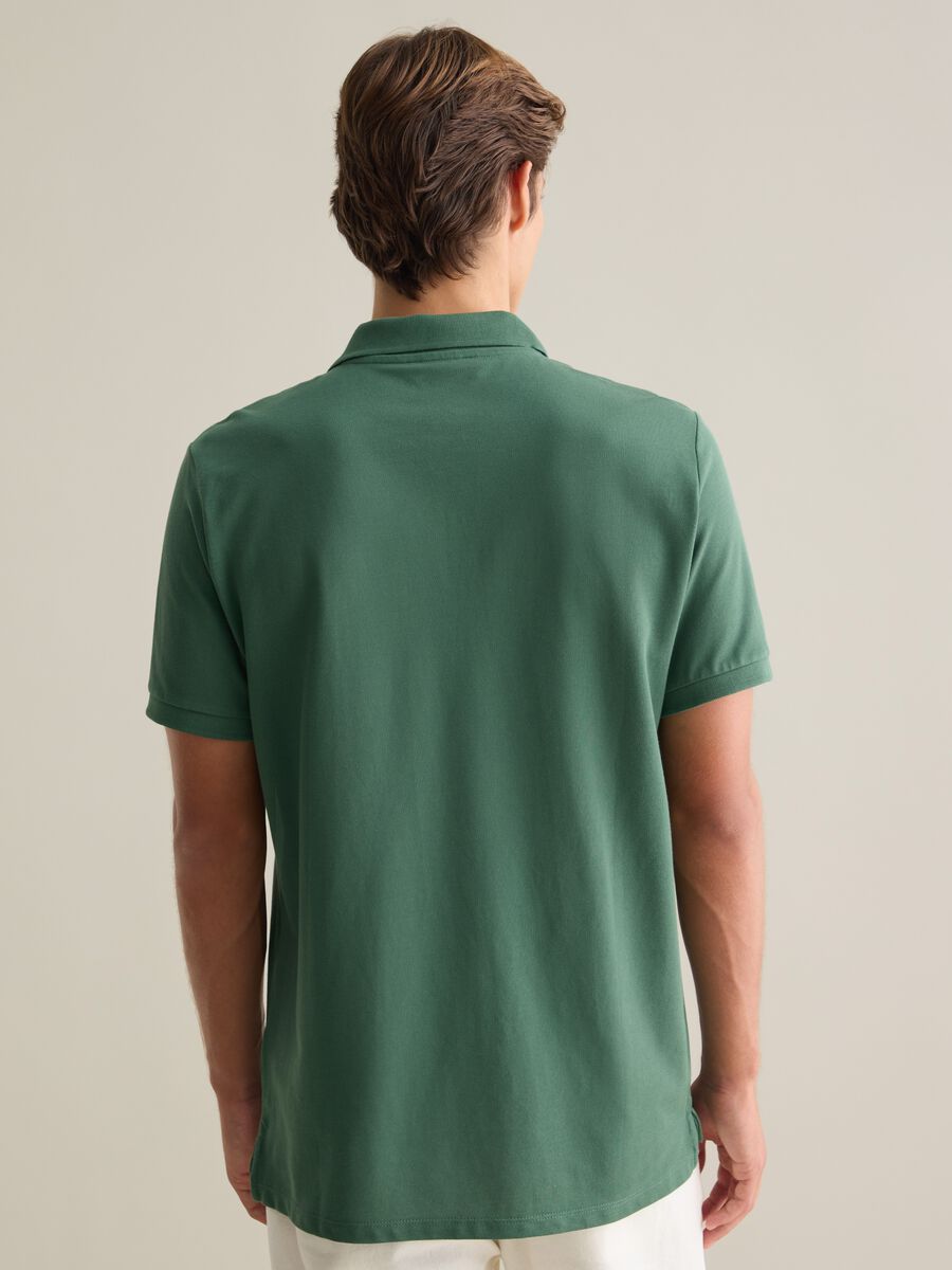 Men's green pure cotton polo, regular fit with a classic collar_3