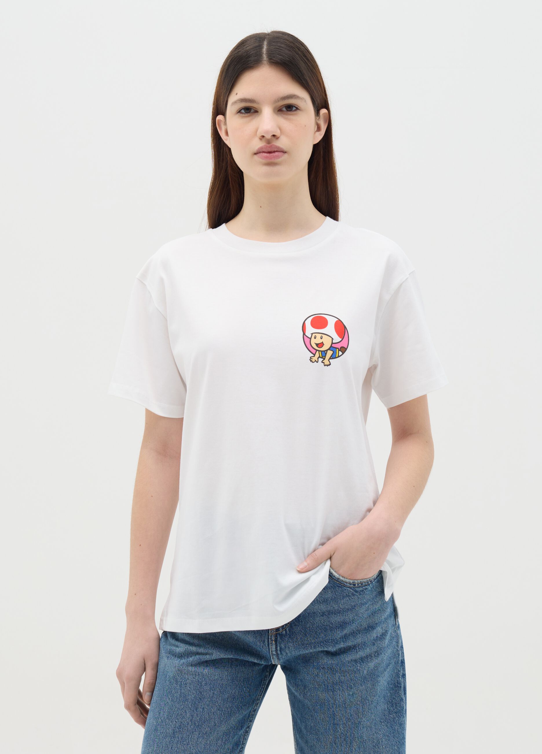 White T-shirt in cotton with Super Mario™ Toad print