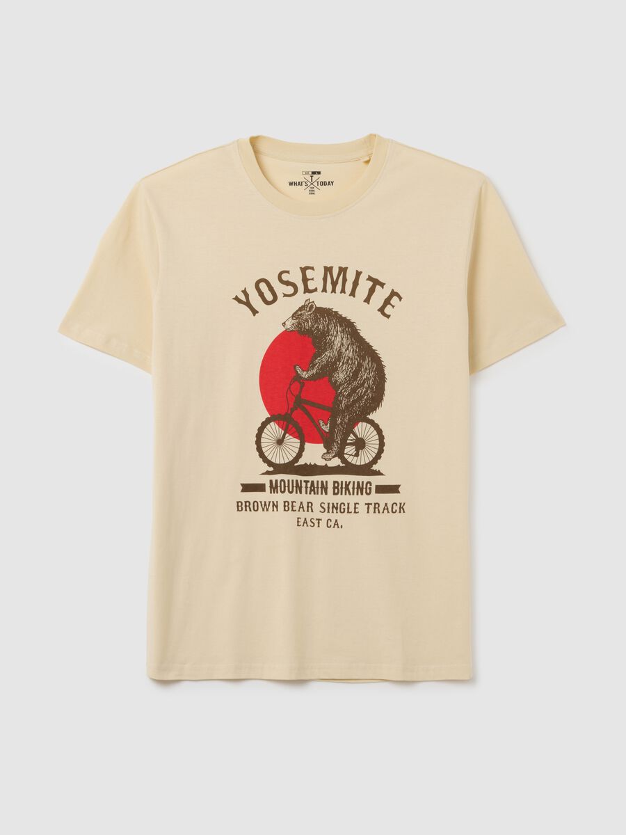 Men's beige pure cotton regular fit t-shirt with print_4