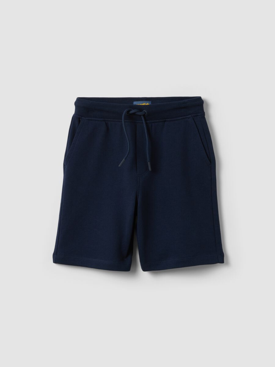 Pantaloni corti in puro cotone blu da bambino slim fit_0