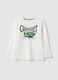 Boys&rsquo; white pure cotton T-shirt with car print, regular fit_0