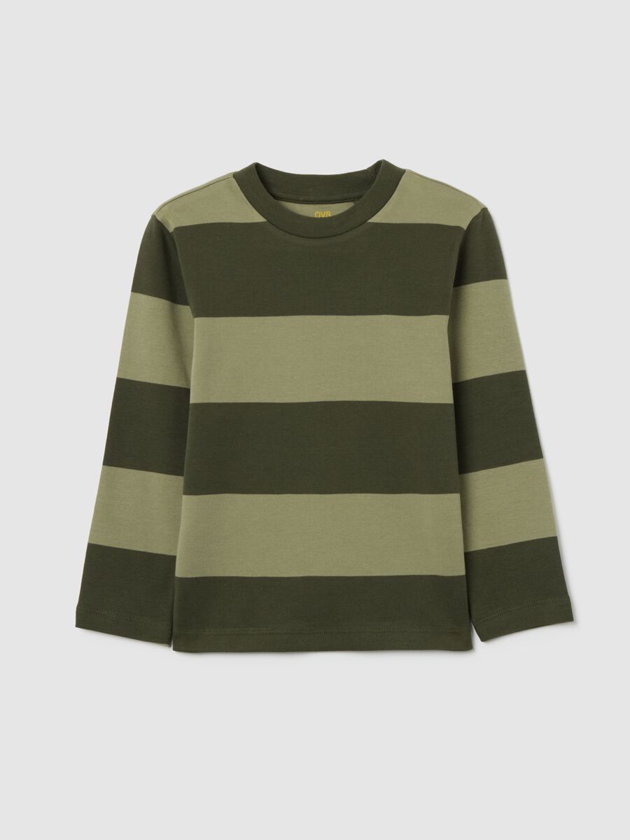 Children's green striped pure cotton regular fit shirt_0