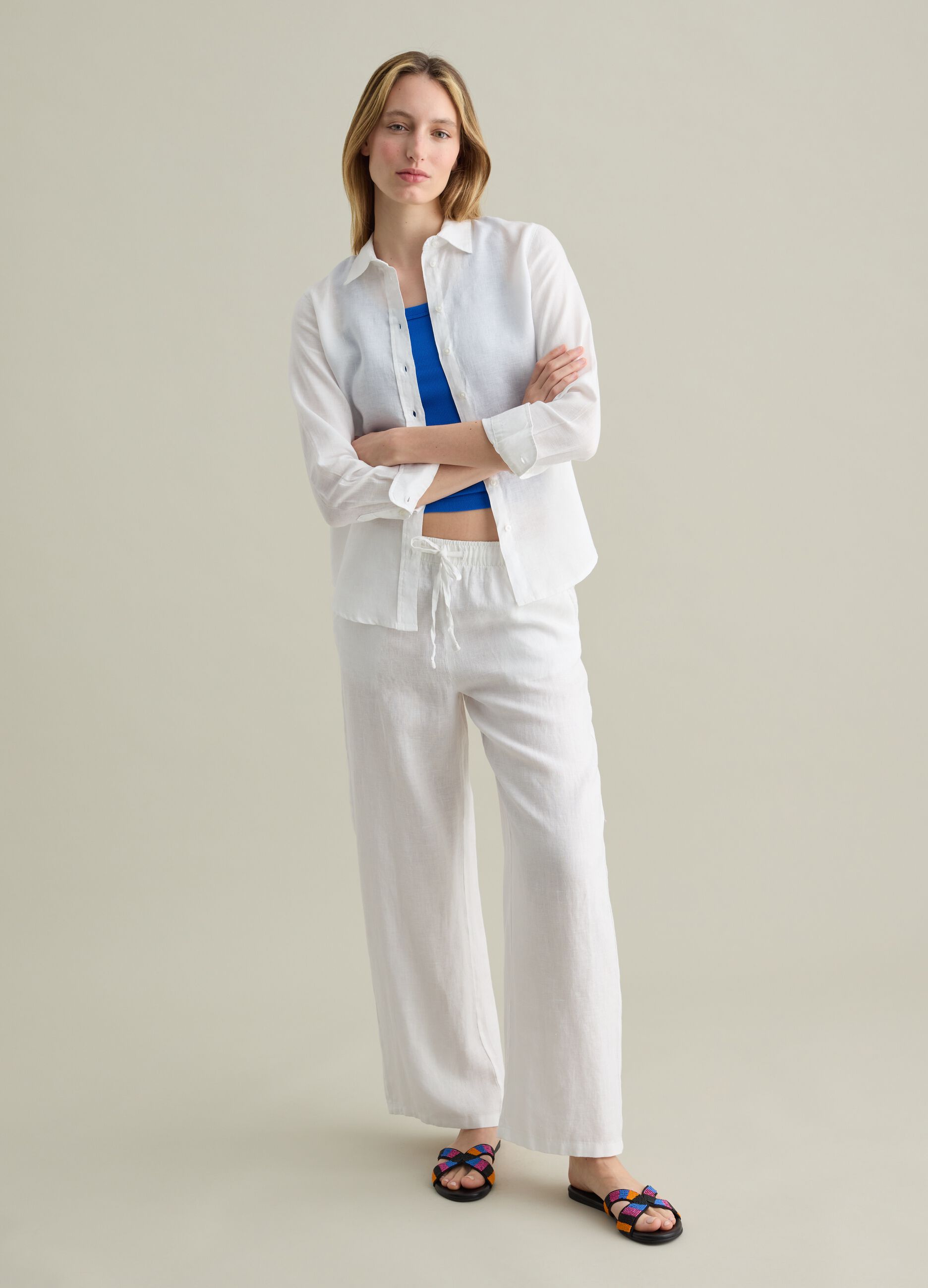 White regular-fit shirt in linen