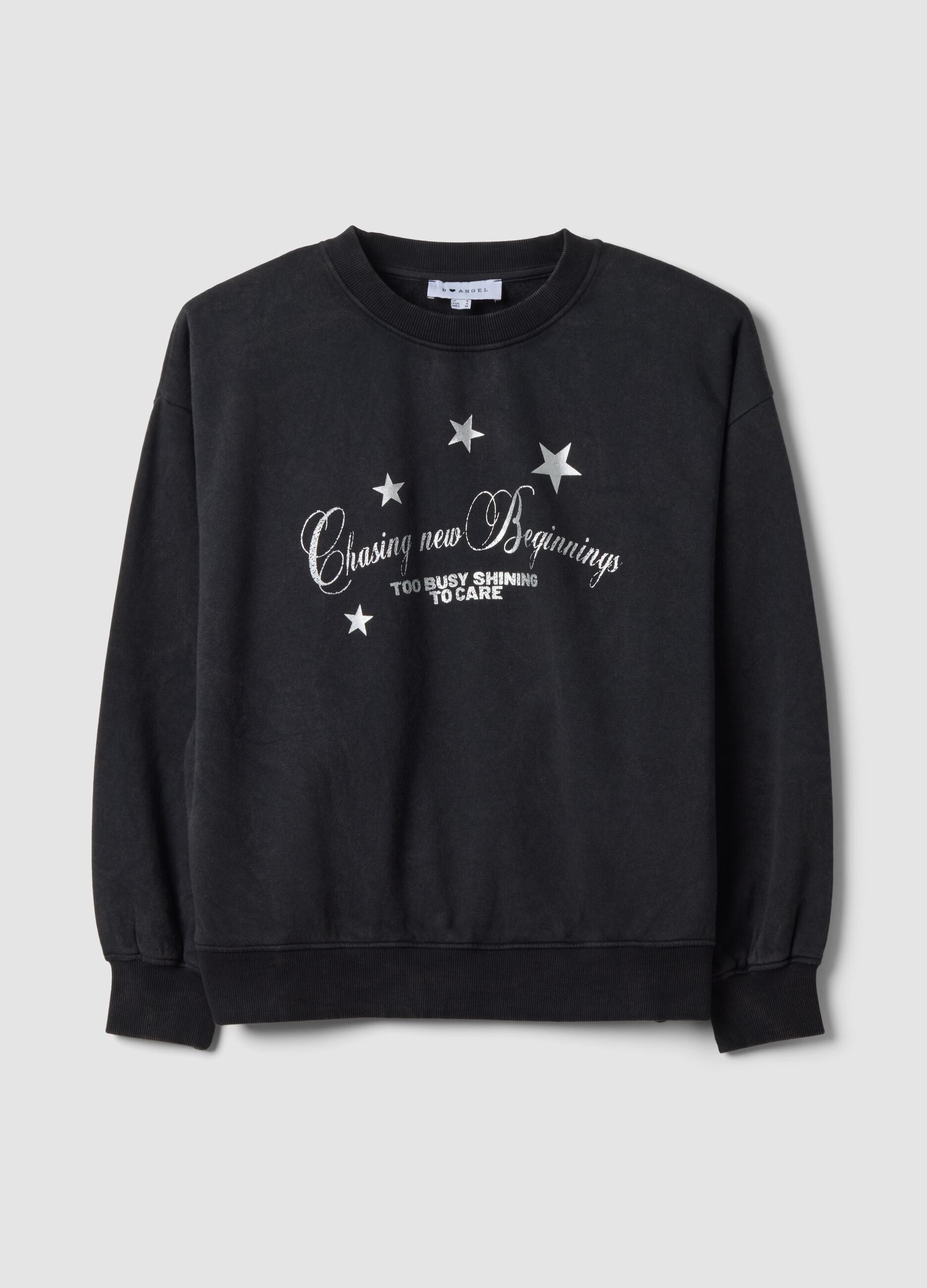 Black cotton-blend crew-neck sweatshirt with star print