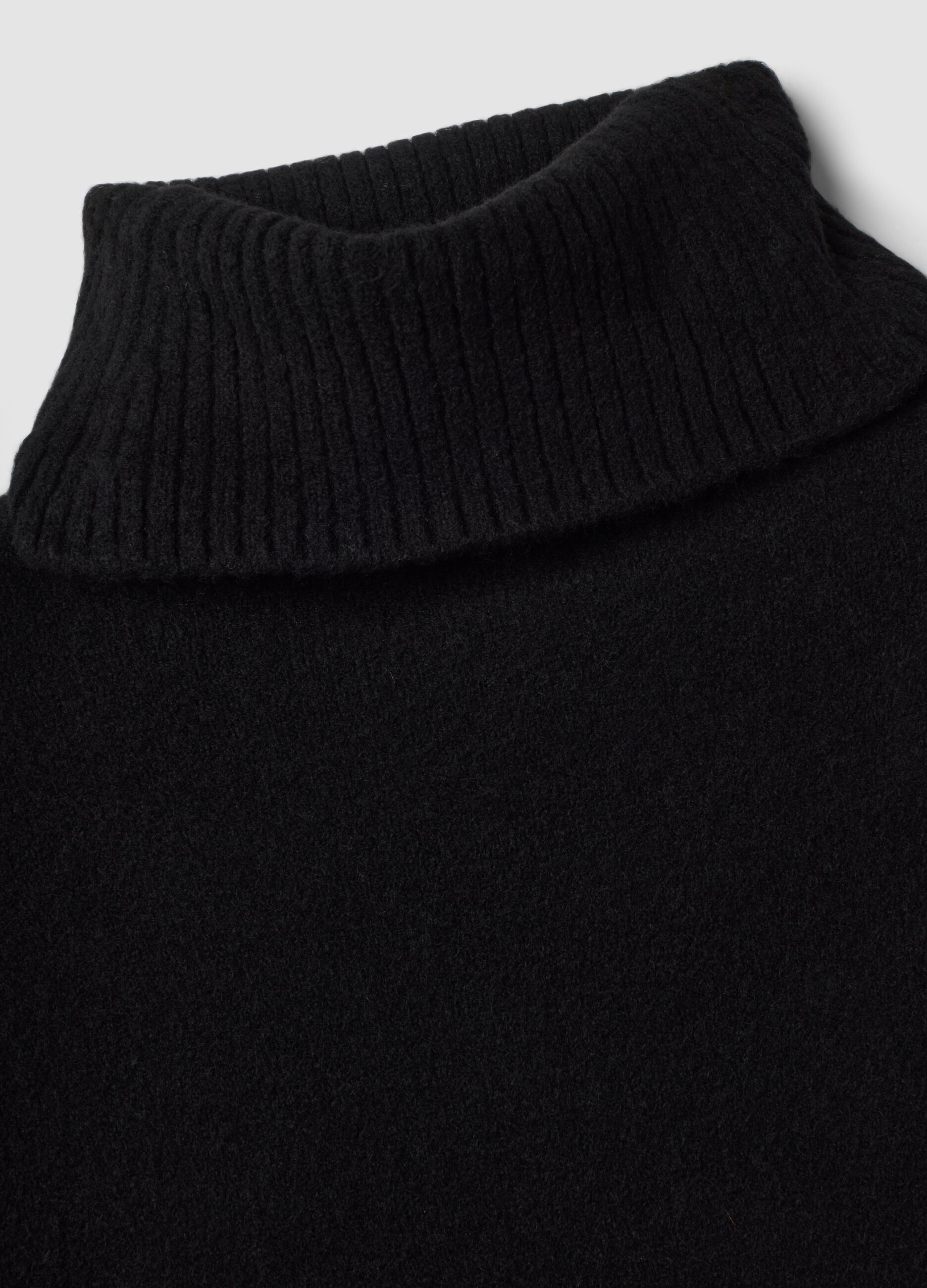 Black Stretch Wool Roll-Neck Dress