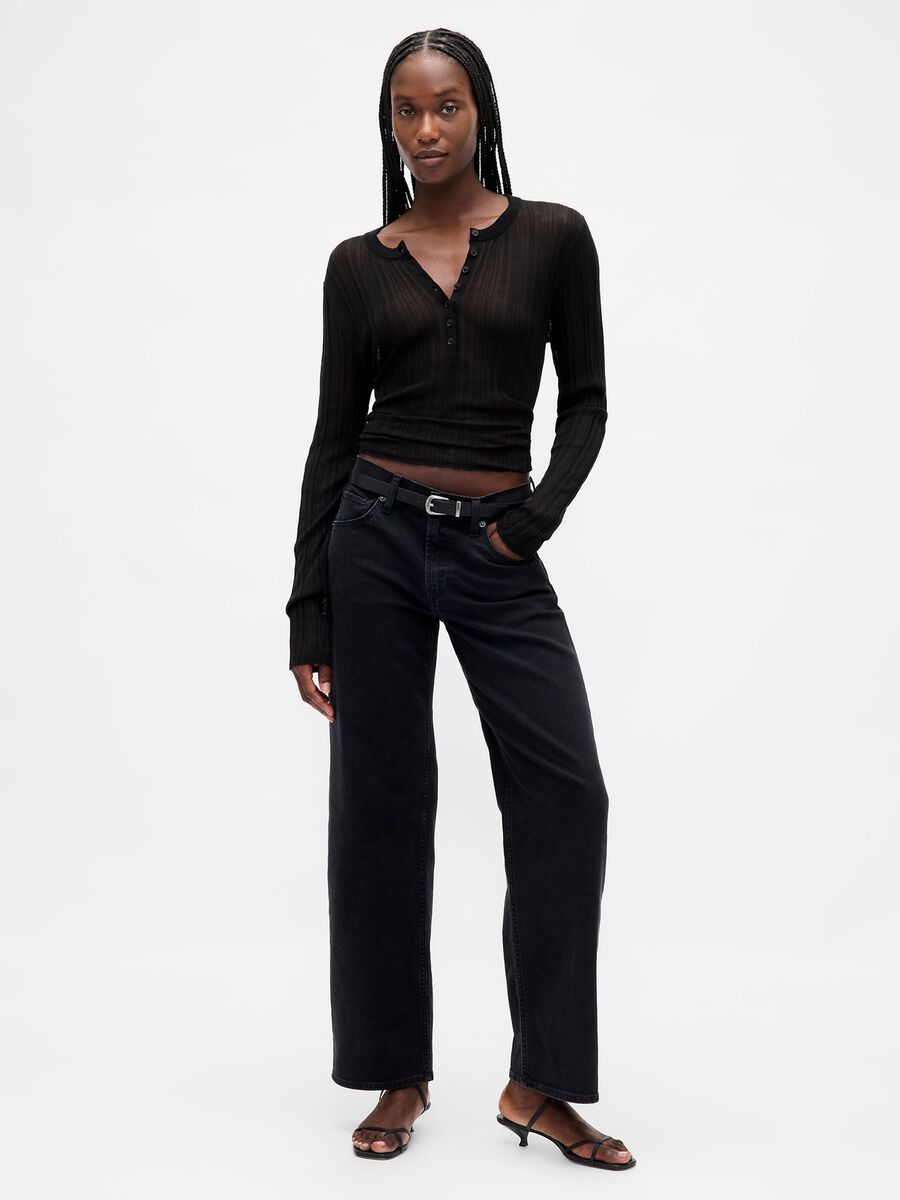 Pantaloni in denim nero elasticizzato_0