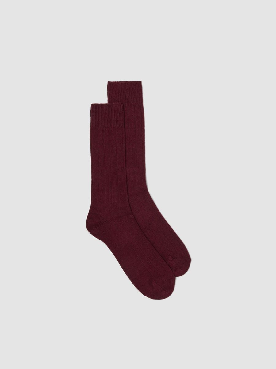 Red midi socks in stretch wool, viscose and cashmere_0