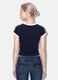 T-shirt blu in puro cotone con scollo a V e stampa frontale_2