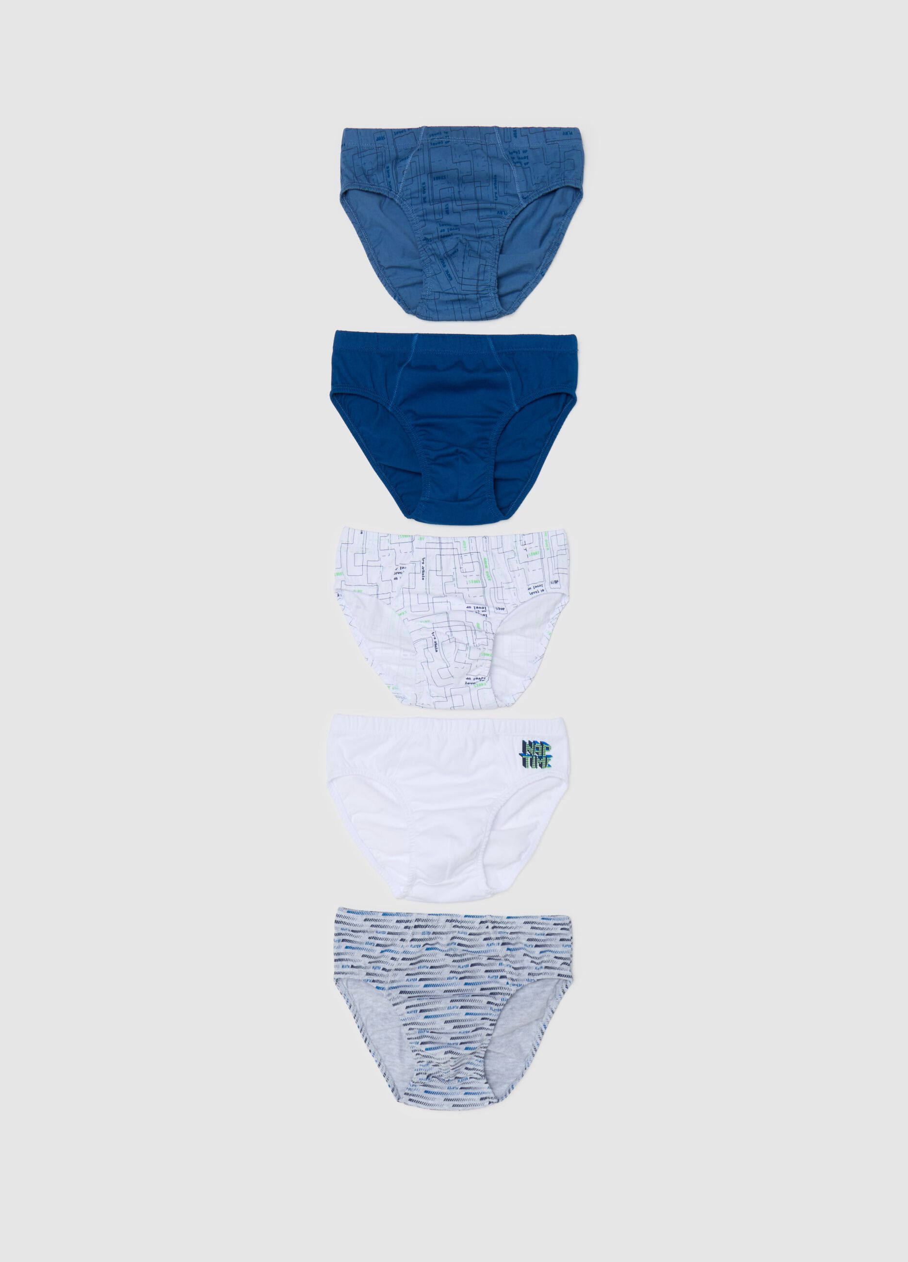 Five-pack cotton briefs with "Nap Time" print